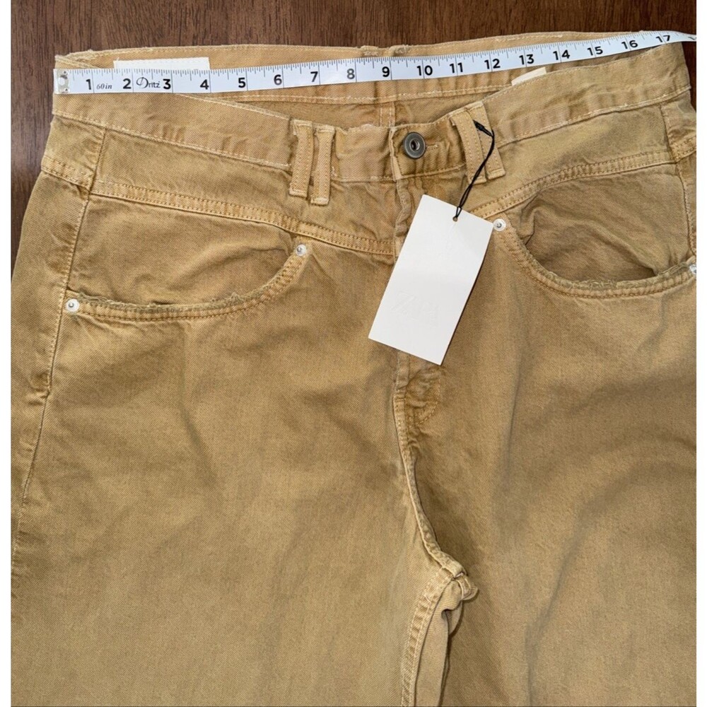 ZARA Tan Barrel Wide Leg Jeans Relaxed Baggy Distressed High Rise V Seam 10 NWT - Picture 8 of 12
